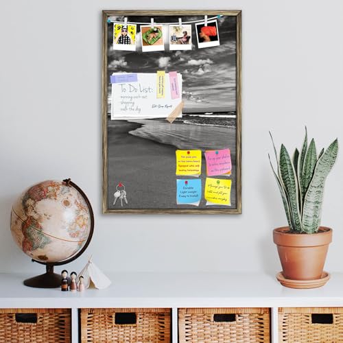 Image of ArtzFolio Sea, Air, & Land Monochrome Contrast | Bulletin Board Notice Pin Board | Vision Soft Board Combo with Thumb Push Pins & Sticky Notes | Antique Golden Frame | 16 x 24 inch (41 x 61 cms)