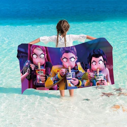 UBBY Demon Hunters Strandtuch für Erwachsene Leichtes Schnell Trocknendes Großes Strandtuch, Sandfreies Poolhandtuch Beach Towel für Schwimmen, Sport, Strand, Fitnessstudio (Instantnudeln Essen)