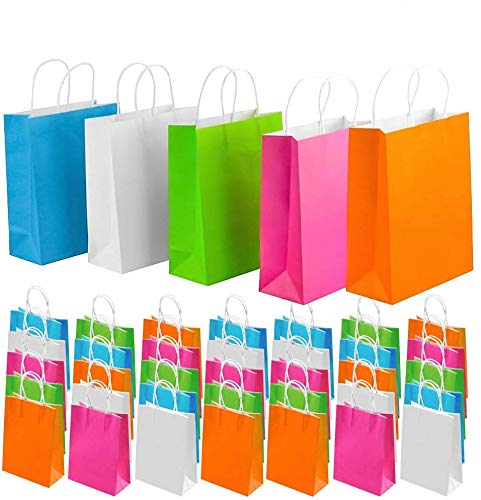 JJYHEHOT 40 Piezas Bolsa de Papel de Regalo con asas trenzadas 5 colores Para utilizar en Regala el Regalo, Festival