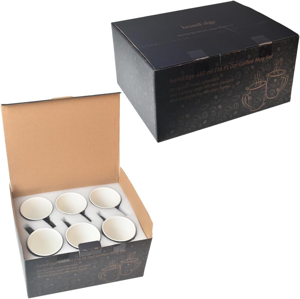 homEdge Porcelain Mug Set, 16 Ounces Cup for Tea, Latte, Mocha, Hot Chocolate, Set of 6, White - Image 9