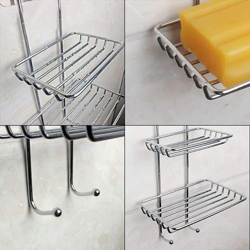 Image of Sulfar Wall Mounted Self Adhesive Stainless Steel Double Layer soap Dish Holder Kitchen Bathroom Soaps Storage Rack for Home (Silver)
