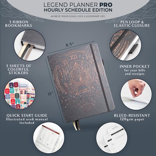 Image of Legend Planner PRO Hourly Schedule - Weekly & Daily Organizer with Time Slots. Appointment Book Journal for Work & Personal, A4 (Mystic Grey)