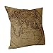 Nunubee Carte du Monde Lin Coton Jetez Taie Canapé Oreiller De Voiture Housse De Coussin Jaune 45x45cm