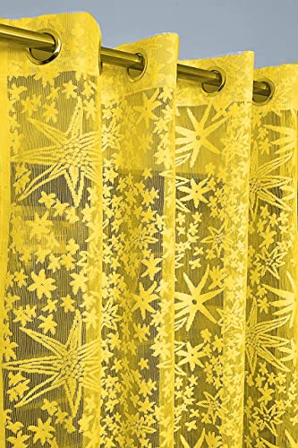 Image of Aroma Brand Tissue Transparent Fancy Sheer Polyester Curtains for Door- Pack of 1 (Door - 7 Feet, Yellow - Star)