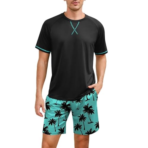Marvmys Mens Pajama Set Cotton Summer Pjs Short Sleeve Sleepwear Lightweight Pajamas 2 Pieces Loungewear with Pockets S-2XL