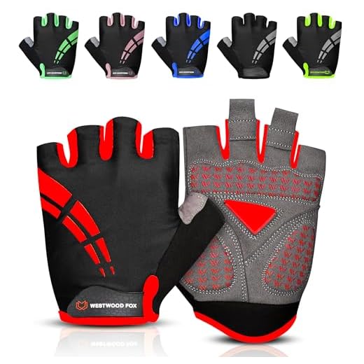 Westwood Fox Guantes de Ciclismo para Hombre y Mujer, Guantes de Ciclismo de Medio Dedo Acolchados de Gel Antideslizantes, Transpirables, absorción de Impactos, Palma Antideslizante (Rojo, L)