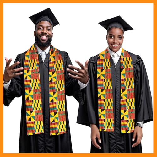 SEA&ALP Authentic African Scarf,African American Graduation Stole,Soft Cotton Kente Print Cloth Scarf gift for Women & Men4