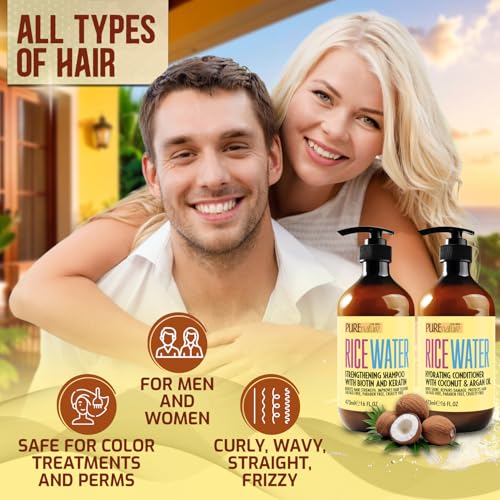 Image of Rice Water Shampoo and Conditioner Set - Sulfate Free Formula for Fine Hair Women and Men - Volumizing and Thickening Formula for Thinning Strands - 16 Fl Oz (Set of 2)