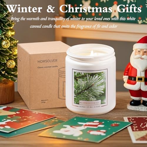 Homsolver Balsam Pine Candle, Christmas Balsam Fir Candles Scented, Holiday Candles with 50+ Hour Burn Time, Fir Cedar Tree Scent Gifts for Women, Wedding Favors for Guests, Souvenir Gifts