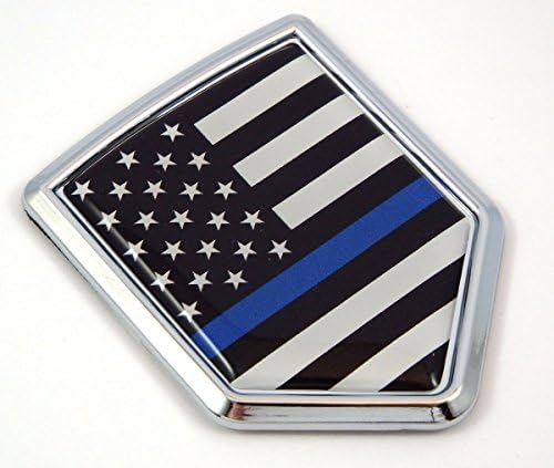 Police USA Thin Blue Line Flag Chrome Emblem Car Decal Sticker Bike Crest