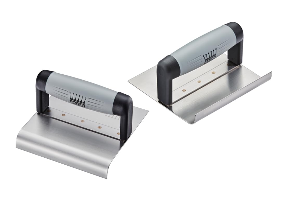 Ragni Stainless Steel Cement Edging Trowel, Professional Grade, Ergonomic Grey Handle