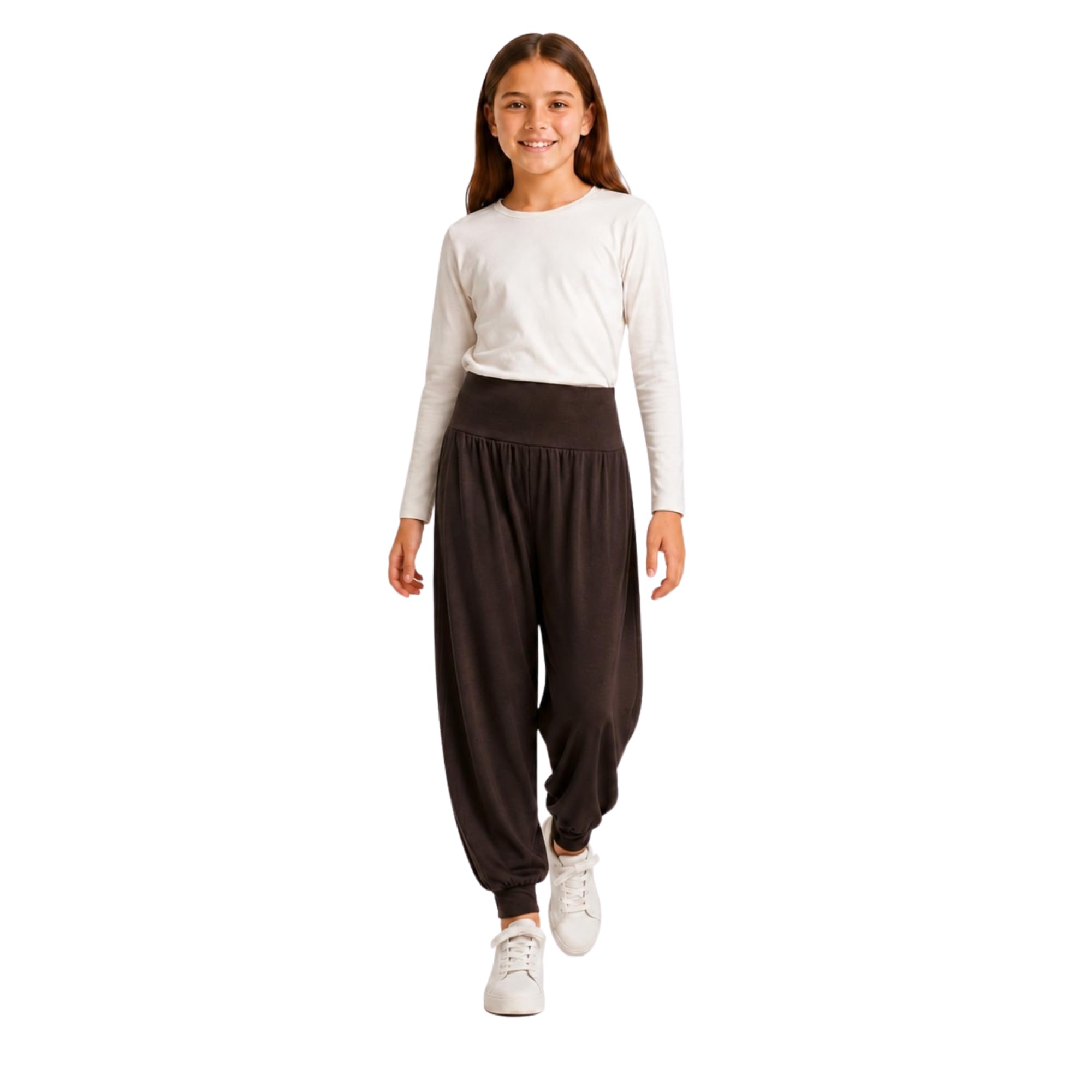 A2Z 4 Kids Girls Ali Baba Harem Trousers Plain Fashion Pants Brown