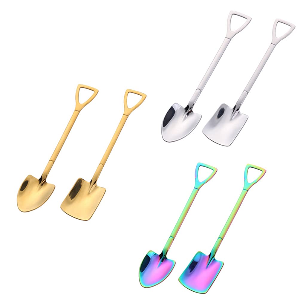 Lot de 2 cuillères à café rétro en acier inoxydable en forme de pelle à crème glacée pastèque gâteau sucre dessert cuillère à café avec boîte en forme de pelle cuillère à café