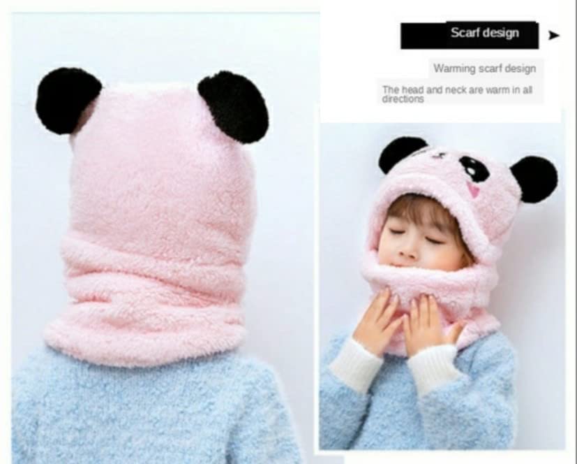 Image of TopiBaaz Cute Panda Cartoon Monkey Cap for Boys and Girls (Pack of 1) | Age - 6 Years to 12 Years |Free Size | Plush Wool | Winter Cap | Neck Scarf