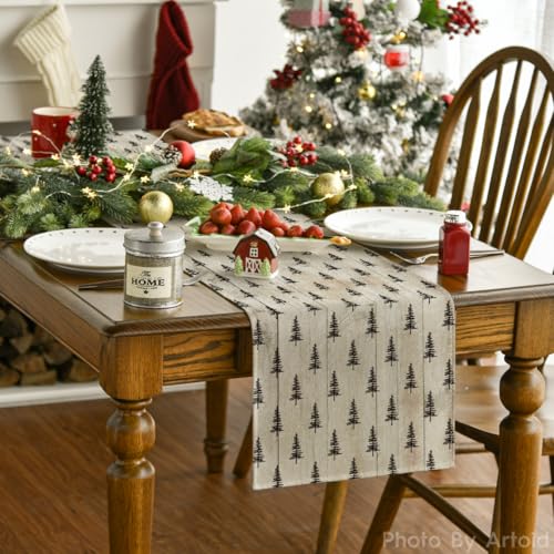 Image of Artoid Mode Xmas Tree Christmas Table Runner Home Party Decor 13x72 Inch