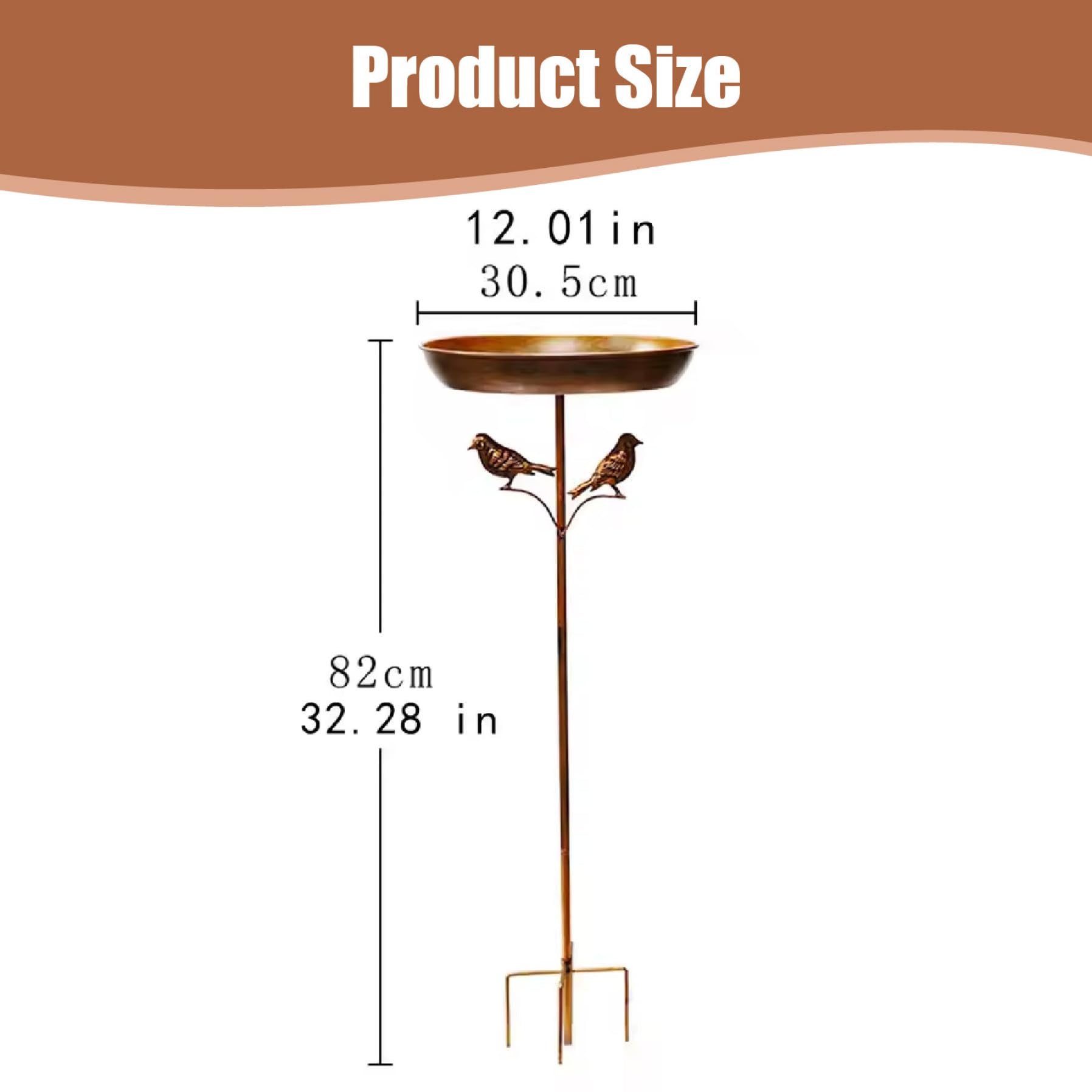 Bol de Bain à Oiseaux, Bain d'oiseaux en Fer haché 32x12 Pouces avec décor et pieu de capacité mangeoire extérieur pour l'observation des, Les passionnés