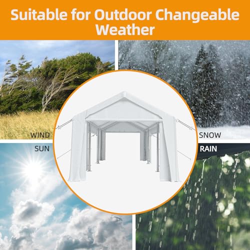 Image of 13x20FT Heavy Duty Carport Canopy 4 Roll-Up Doors & 4 Windows Portable Garage All-Season Outdoor Storage Shed for Car Truck Boat Shelter Party Tent, White