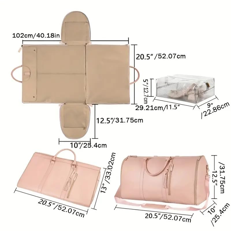 Large Travel Duffel Bag with Shoulder Strap, Blue Stripe Faux Leather, Weekend Overnight Carry-On with Laundry Bag2