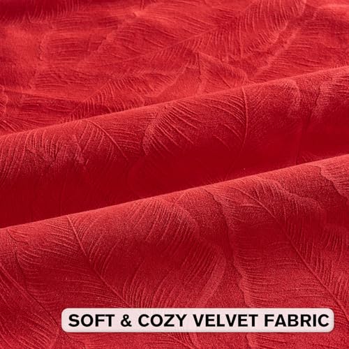 Image of FUTEI Pack of 2 Velvet Throw Pillow Covers 18x18 Inch Soft Embossed Leaf-Relief Textured Decorative Cushion Cases Modern Natural Farmhouse Accent for Couch Bed Living Room, Red