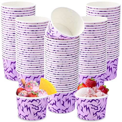 Jingmore 100 Pcs Ice Cream Cups 8 Oz Disposable Bulk,Purple Lightning