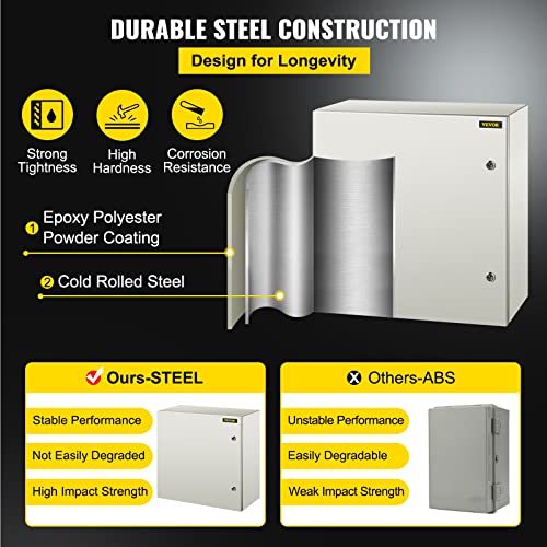 VEVOR NEMA Steel Enclosure, 24 x 24 x 12'' NEMA 4X Steel Electrical Box, IP66 Waterproof & Dustproof, Outdoor/Indoor Electrical Junction Box, with Mounting Plate - Image 4