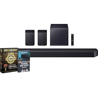 Samsung Q Series Soundbar HW-Q990F 11.1.4 ch Subwoofer + Rear Speaker (2025) Q-Symphony Bundle with CPS Exclusive 26 Month Protection Pack & Deco Gear Complete Home Theater Beginner's Guidebook - Amazon product rated Grade A
