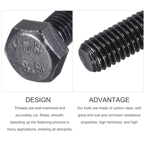 Image of METALLIXITY Hex Bolts (M8-1.25x40mm) 5Pcs, 8.8 Grade Carbon Steel Fully Threaded Black Oxide, Coarse Thread UNC Hex Head Screw Bolt - for Furniture Repair