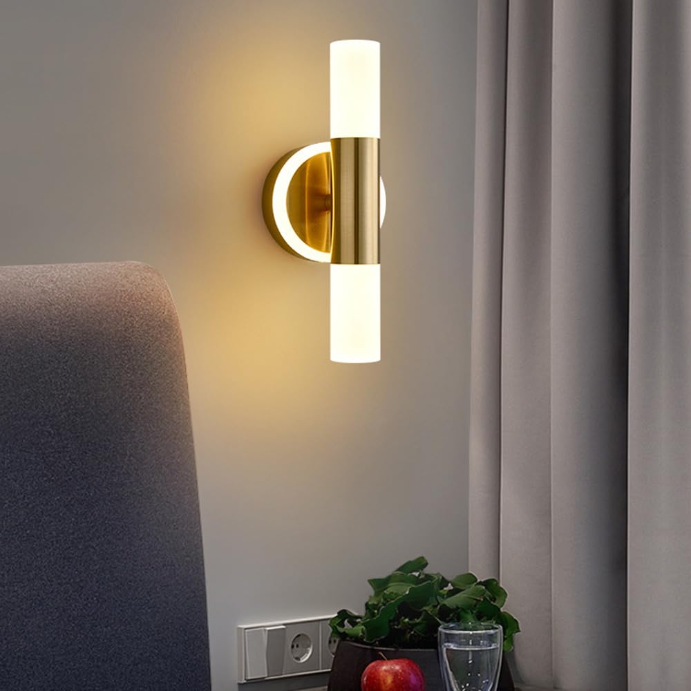 Kinkiety ścienne do wnętrz w kolorze złotym 2 długie cylindryczne światła łazienkowe toaletka nowoczesna liniowa lampa LED do szafki nocnej sypialni salonu przedpokoju