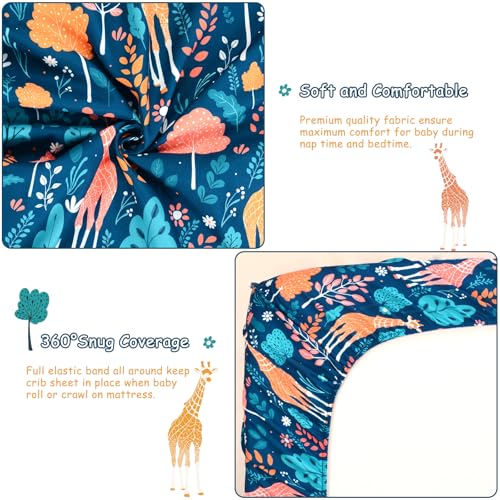 Image of JISEN Baby Crib Sheets Soft Breathable Giraffe Fitted Crib Sheets for Standard Crib and Toddler Mattress Baby Bed Sheets for Boys Girls Neutral 52x28 Inch Forest