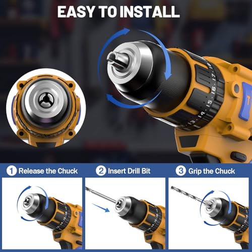 Cordless Hammer Drill Compatible with Dewalt 20V Max Battery (Tool Only) -Brushless Motor, 1/2\" Keyless Metal Chuck & LED Light for Drilling Brick, Metal, Wood - Ideal for DIY
