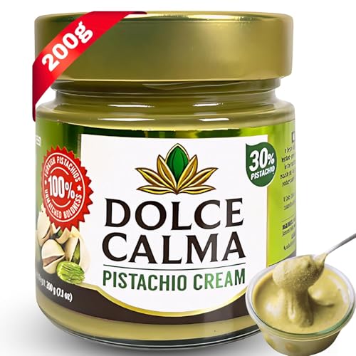Dolce Calma Turkish Pistachio Cream Spread 200g (7oz) – Smooth & Rich, Glass Jar, for Dubai Chocolate, Stuffed Cookies, Desserts, Cakes & Waffles, No Palm Oil