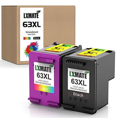 LXMATE 63 XL Ink Cartridges Re-Manufactured Compatible for HP 63XL Used in Deskjet 1112 3632 3630 3637 2132 2130 Envy 4520 4512 4511 Officejet 3830 4650 4652 4655 5252 5255 (1 Black, 1 Tri Color)