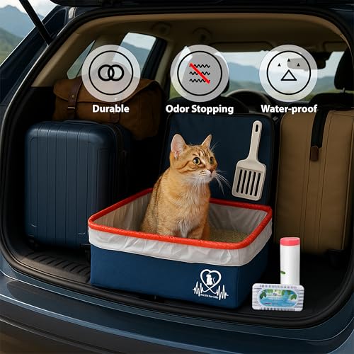 Arenero portátil para gatos mediano con tapa y accesorios miniatura 5