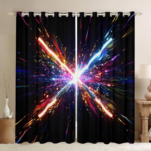 Cortinas para oscurecer ventanas de dormitorio infantil con sables de luz 2