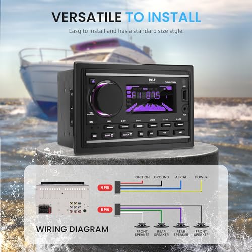Pyle Double DIN Marine Bluetooth Receiver Stereo – AM/FM/MP3/USB/AUX 12V Power Amplifier with 30 Preset Memory Stations, LCD Display, Remote Control, Black (6.3” x 7.1” x 3.9”) by Pyle - Image 5