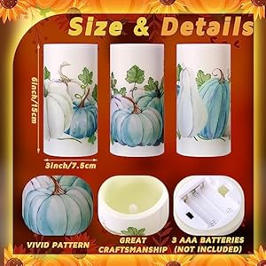ROCEEI 3 Pack Thanksgiving Fall Flameless LED Candles with Remote Blue Pumpkin Battery Operated Real Wax Black and White Autumn Candles Thanksgiving Decor Gift(Fresh Style) ROCEEI 3 Pack Thanksgiving Fall Flameless LED Candles with Remote Blue Pumpkin Battery Operated Real Wax Black and White Autumn Candles Thanksgiving Decor GiftFresh Style