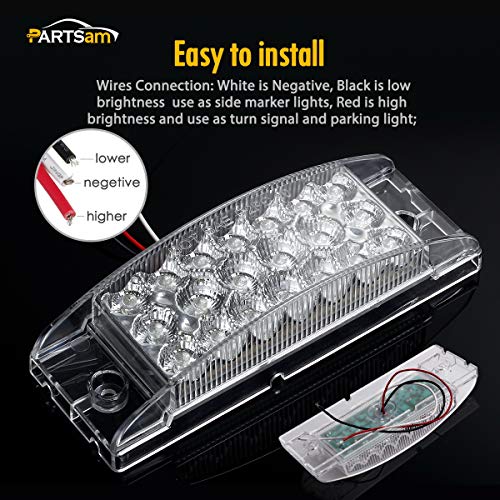 Partsam 2Pcs 6 Inch Amber 20 Led Marker Lights Turn Signal Light, Sealed 6X2 Rectangular Rectangle Front Side Clearance Lights For Semi Truck Trailer Camper Rv Golf Cart, 3 Wires, 12V #TOP4