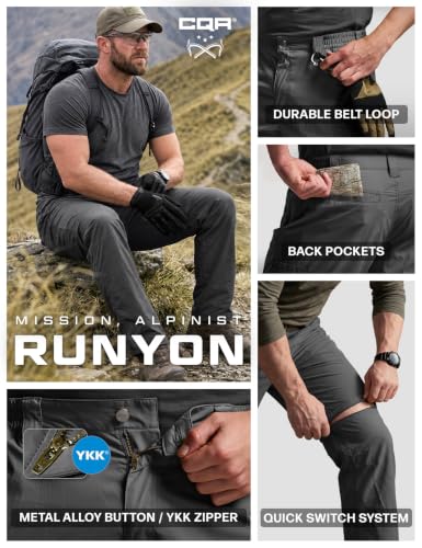 Image of CQR Men's Convertible Cargo Tactical Pants, Water Resistant Outdoor Hiking Pants, Zip Off Lightweight Stretch Work Pants