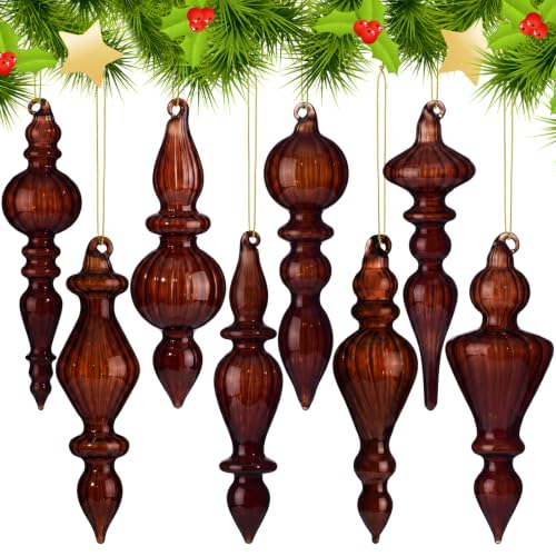 Mifoci 8 Pcs 6 Inch Mercury Glass Finial Christmas Ornaments,Brown