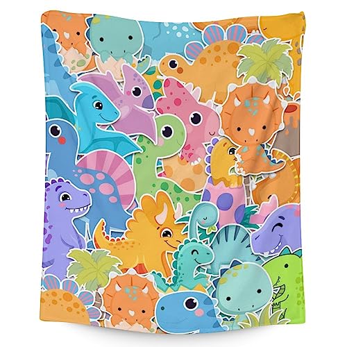 Dinosaur Blanket Gifts - 50"x60" Cute Throw for Girls & Boys - Colorful Soft Fuzzy Blankets for Bed, Couch & Living Room