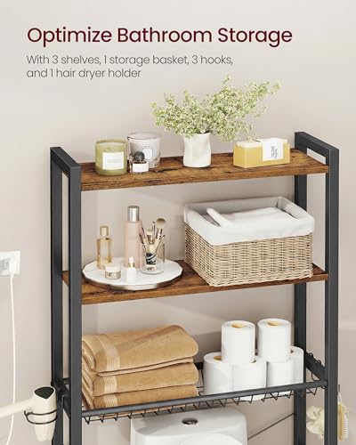 Image of VASAGLE 3-Tier Over the Toilet Storage, Adjustable Shelves, Basket, 63''H