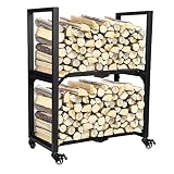 Lendpea Firewood Rack on Wheels,Foldable 2 Tier Firewood Log Storage Rack Holder for for Outdoor Ind