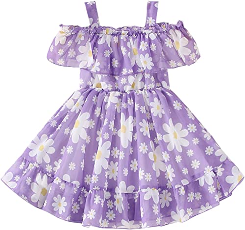 Image of Buy & Try Girls Summer Lightweight Georgette Floral Printed Frock Dress, Sleeveless Princess for Baby Girls, Stylish Fancy Kids Party & Casual Outfit