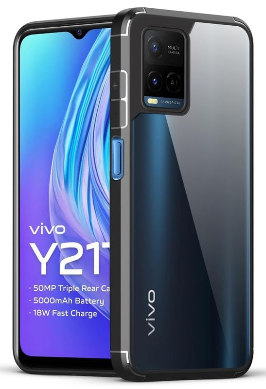 Image of SHINESTAR Ultra Slim Clear Back Cover for Vivo Y21 2021, Transparent Hybrid Hard Shell Plastic & Soft Silicone Rubber Bumper, Non-Yellow Acrylic Protective Cover for Vivo Y21 2021 - Black
