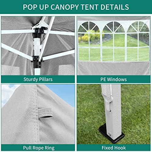 YITAHOME 3x3M Outdoor Pop Up Gazebo with 2 Sides and Windows, Waterproof Folding Garden Canopy All Seasons Camping Gazebo Anti-UV with Adjustable Height Stakes Rope Carry & Weight Bags for Party Event