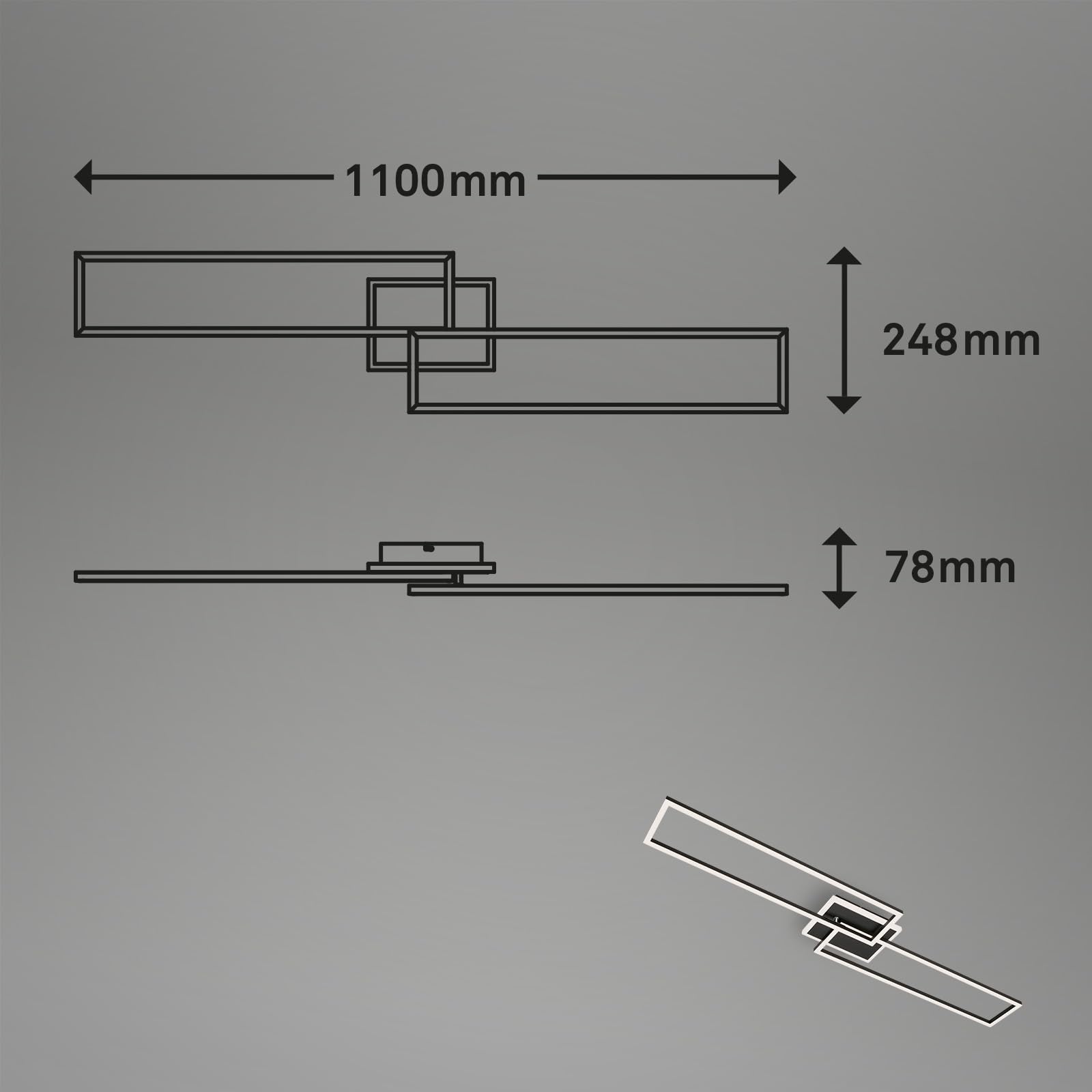 BRILONER - LED Deckenlampe Smart Home, funktioniert mit Alexa, Fernbedienung, LED Lampe, Deckenleuchte, Wohnzimmerlampe, Schlafzimmerlampe, Deckenbeleuchtung, 110x24,8x7,8 cm, Schwarz