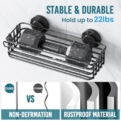 Image of TAILI Shower Caddy Suction Cup, 3 Pack Shelves for Inside with Hooks, Black | Soap Holder, Toothbrush Cups, Removable Bathroom Organizer, Rustproof Shower Shelves