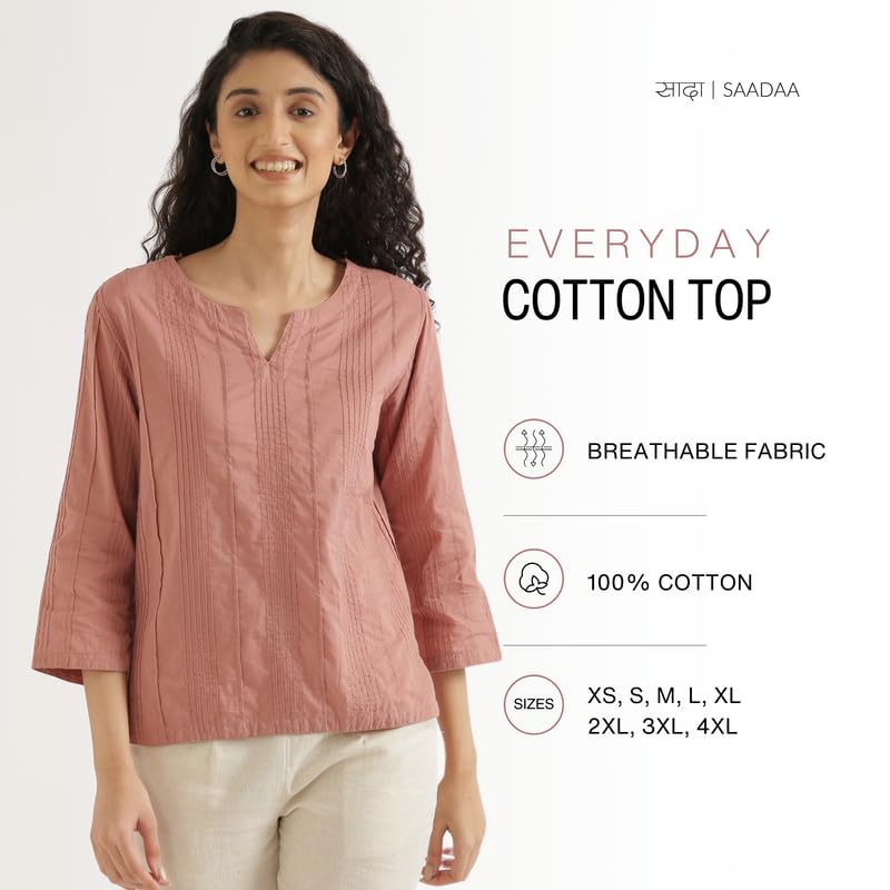 Image of SAADAA Everyday Cotton Top | Women's Regular Solid Color Top | Casual /Office Wear