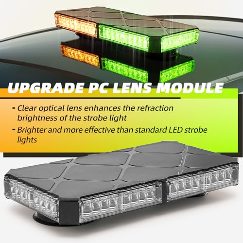 Image of 12 Inch Roof Top Beacon Emergency Strobe Lights w /Magnetic Base, Mini LED Warning Traffic Hazard Caution Light Bar for Halloween Work Trucks Vehicles (Amber /Green)
