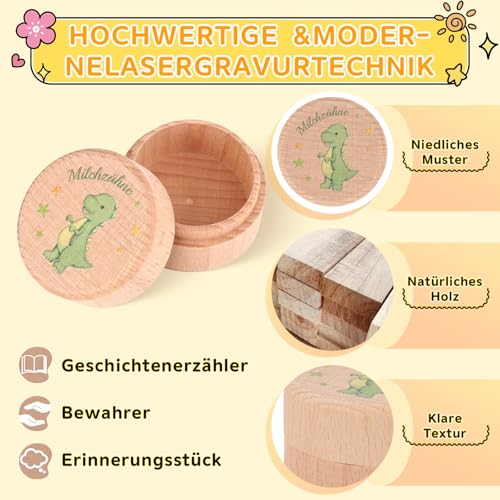 GADITIEK Zahndose Milchzähne für Mädchen und Jungen, Milchzahndose mit niedlichem Motiv, Zahnbox für Milchzähne, Geschenkideen zur Taufe und zum Geburtstag, neue Eltern Zahnfee Geschenk (Dinosaurier)